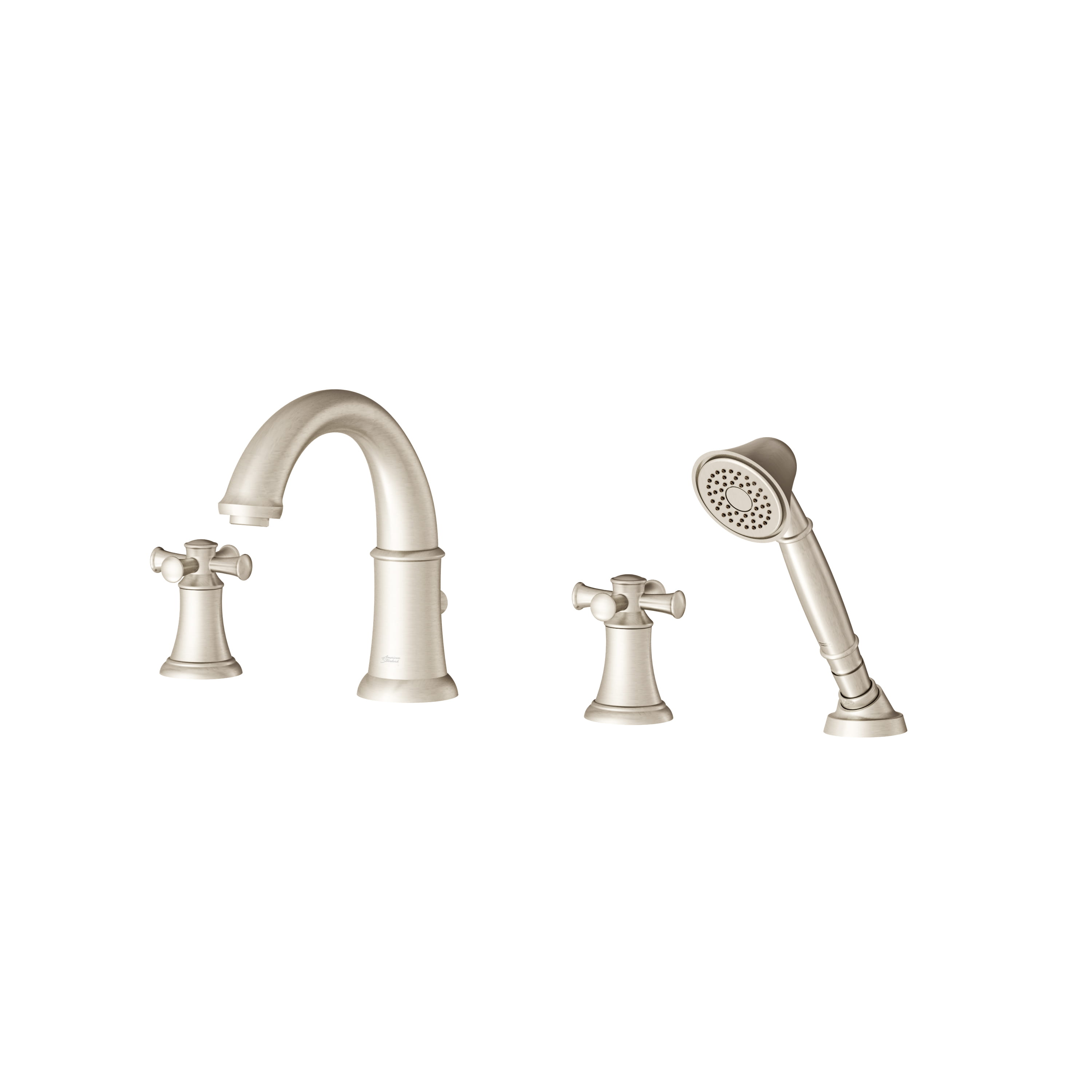 Portsmouth Bathtub Faucet with Personal Shower for Flash Rough in Valve with Cross Handles   BRUSHED NICKEL